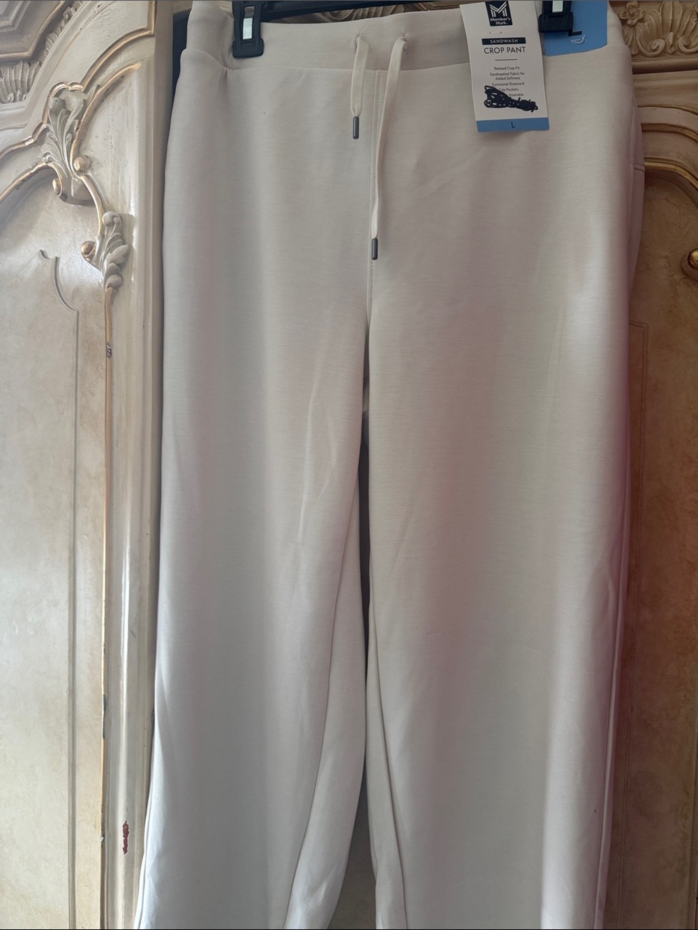 Women's Cream Crop Drawstring Pants